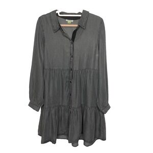 Serra Womens Grey Tiered Mini Dress Sz M Fairy Grunge Whimsigoth Witchy Peasant